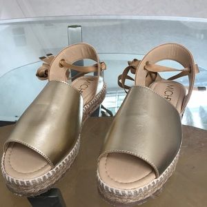 Gold open toe espadrilles